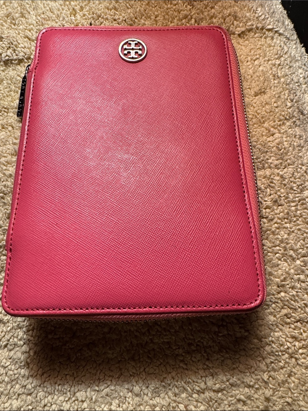 Tory Burch Hot Pink Zip-Around Tablet Case with Logo
